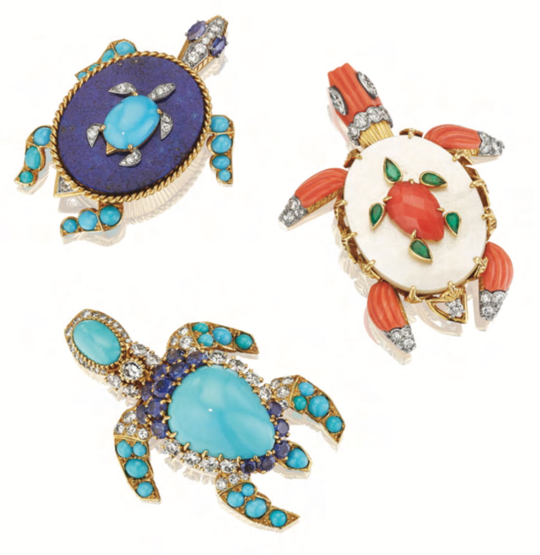 An amusing set of three turtle brooches by Cartier Paris 1960s